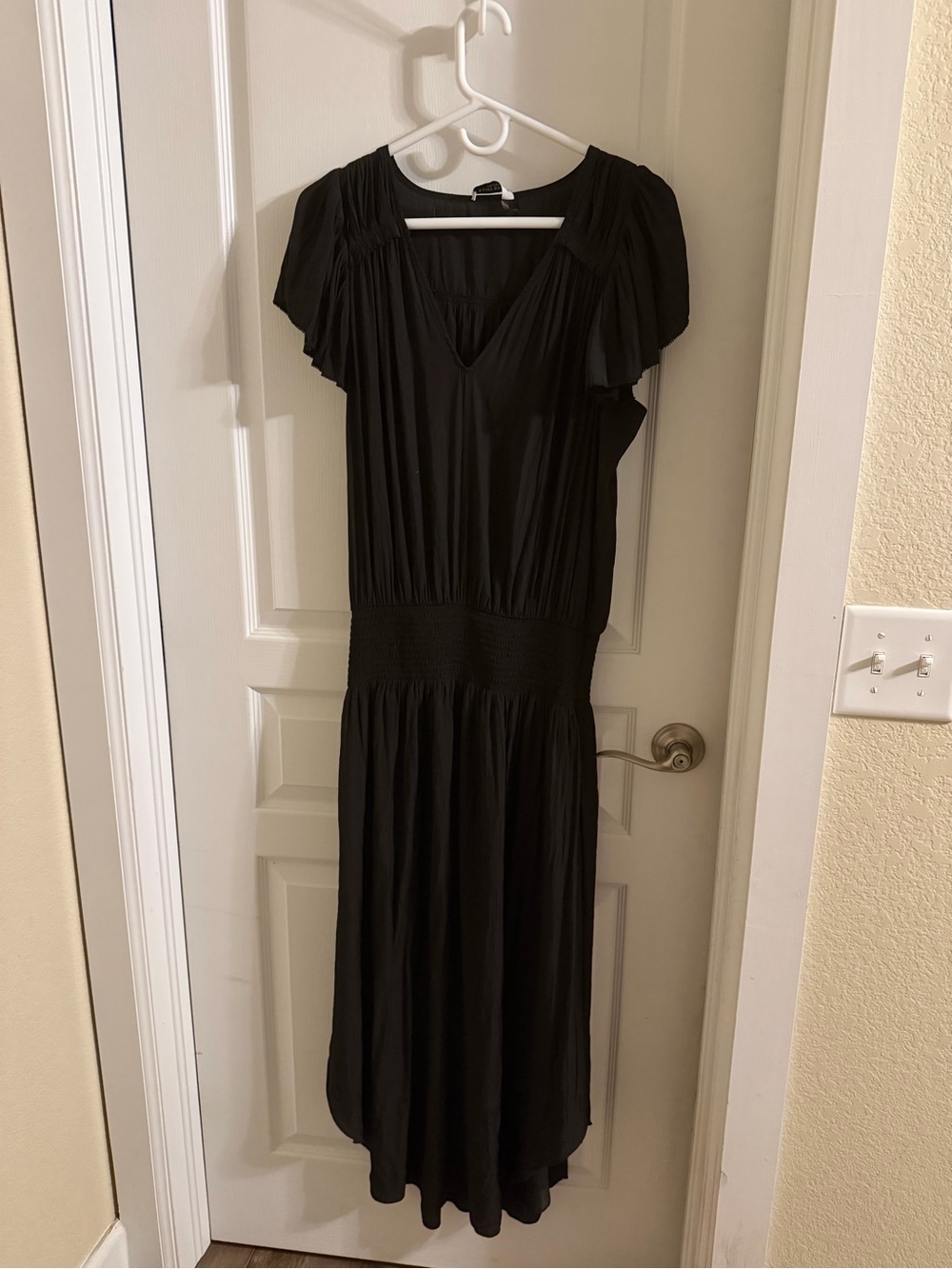 Ramy Brook Black V-Neck Joanie Midi Dress with Flutter Sleeves - Picture 3 of 5